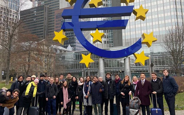 Students in front of European Central Bank